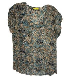 BDG Urban Outfitters Blue Brown Animal Print Silk Short Sleeve Shirt M